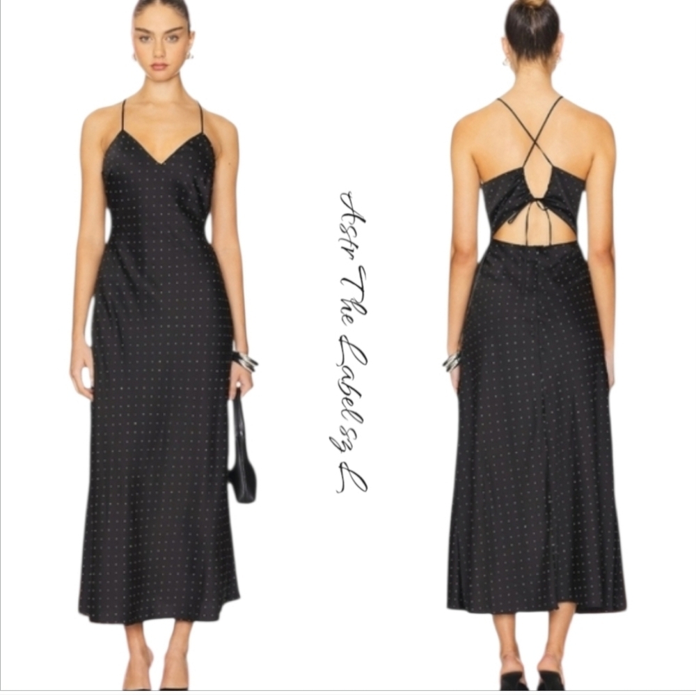 New ASTR the Label Bonney Black Rhinestone Backless Maxi Slip Dress L - Picture 2 of 14